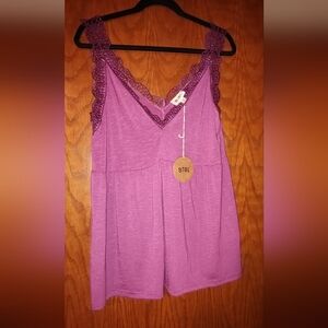 BiBi Purple Tank Top with Lace Trim